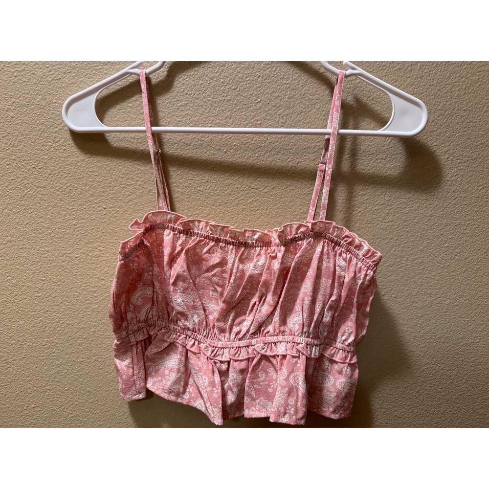Lilou Pink Paisley Smocked Crop Top‎ Ruffle Cami Adjustable Straps Small